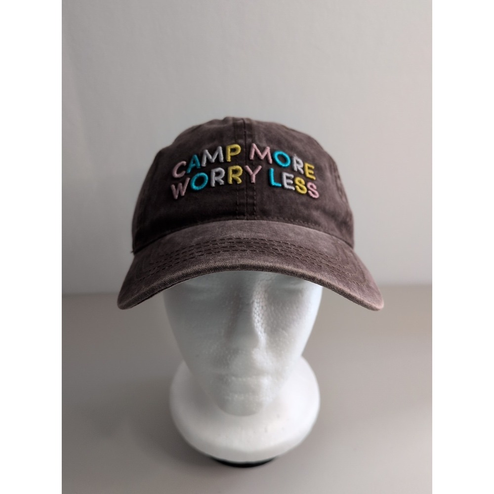 Time & Tru Camp More Worry Less Embroidered Cap Brown 100% Cotton Adjustable New